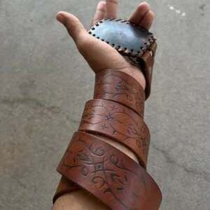 Tribal Y2K Brown Leather Wrist Cuff Bracelet Arm Guard